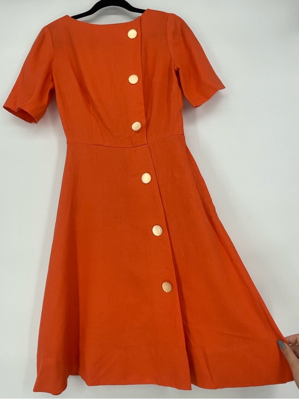 Vintage 60s Mod Vibrant Orange Asymmetrical Button Front A-line Retro Dress - Picture 3 of 12